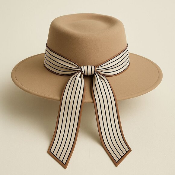 Slim Scarf Taupe Stripe Print 34 in Neck Hair Hat Bag Wrap Accessory No36 - Picture 8 of 9